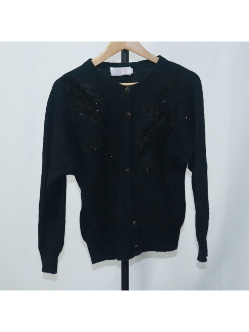 Fashion Mate Vintage Embroidered Button Front Cardigan Black Large
